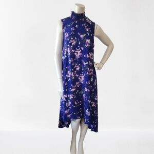 Nanette Lepore Dress Womens 8 Purple Floral Sleeveless Hi Low Mock Neck